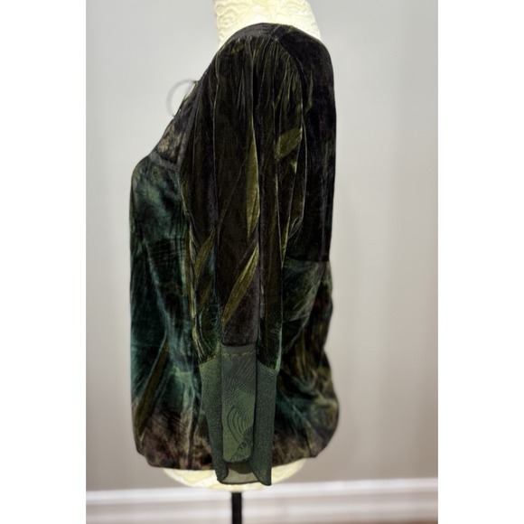 Roz & Ali Green Velvet Embroiderd Mixed Media Whimsigoth Top Medium Lace Boho - Picture 3 of 10